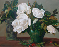 "Magnolia Cuttings with Holly Berries" by Joanne Unruh